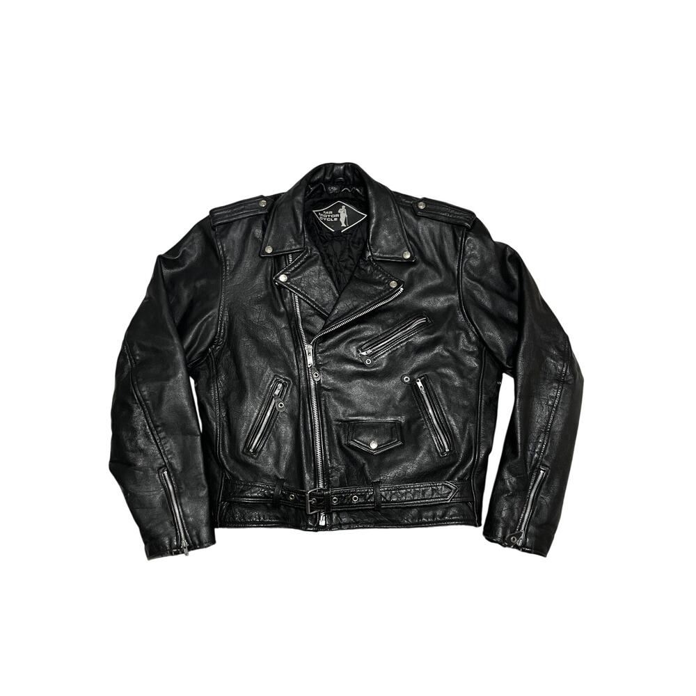 Mr Motor Cycle Classic Biker Jacket Black Leather Zip Up Size 58